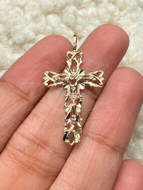 14K Two Tone Gold Fancy Crucufix Pendant